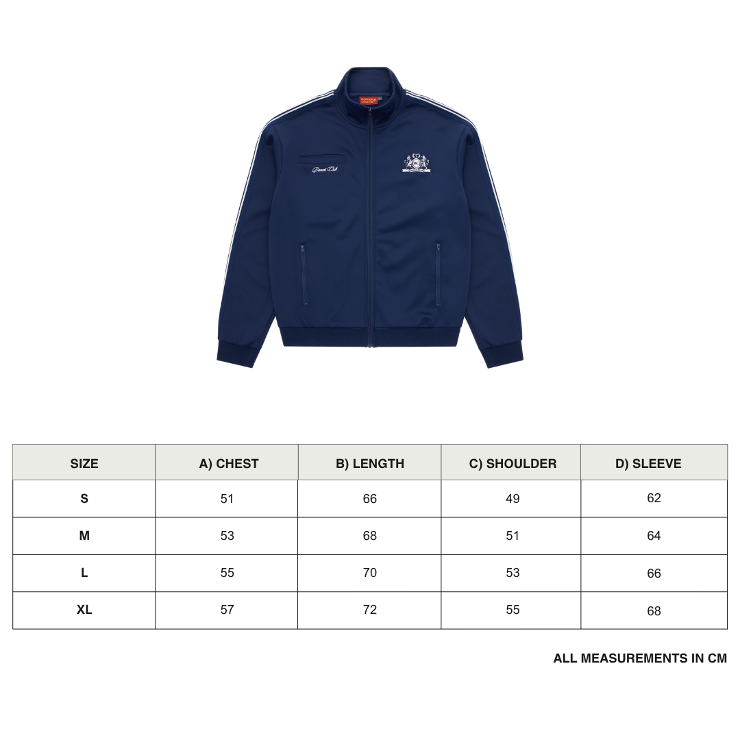 Signature Track Jacket - Navy size chart