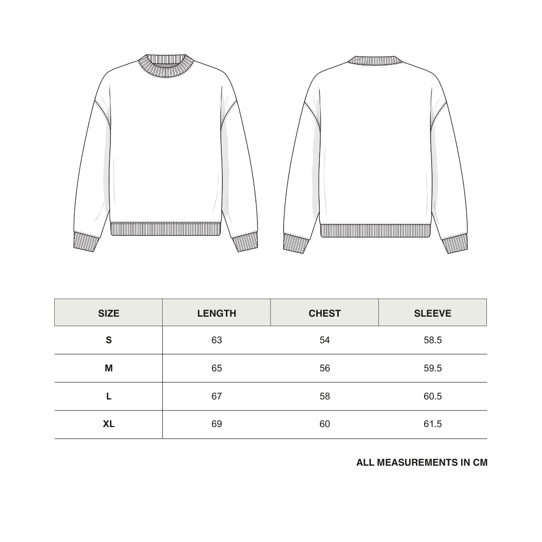 Beach Club Sweater size chart
