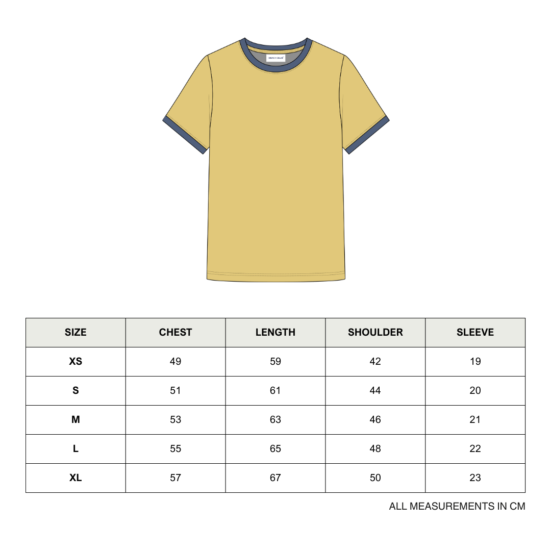 Premium Ringer Tee size chart