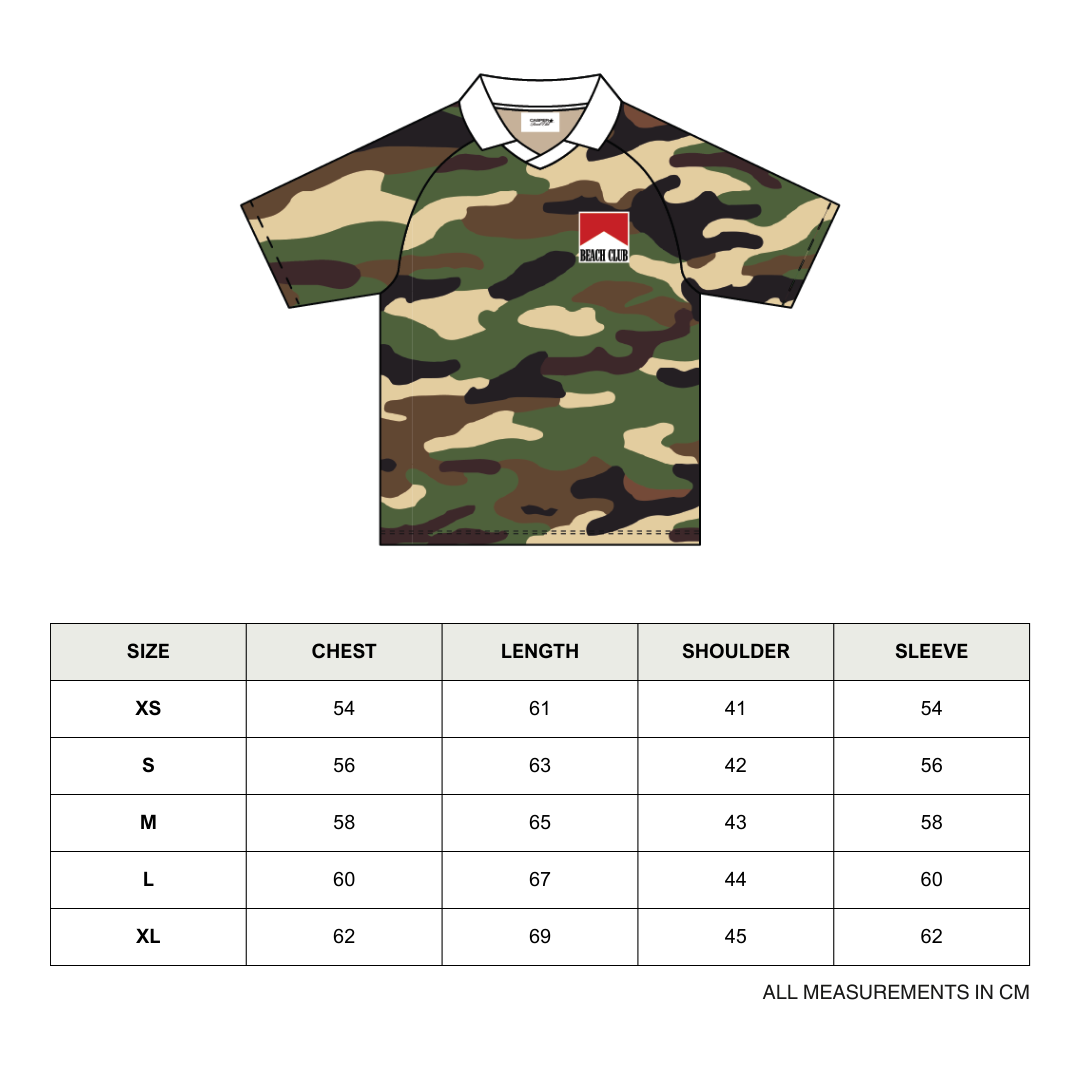 Camo Haze Jersey size chart