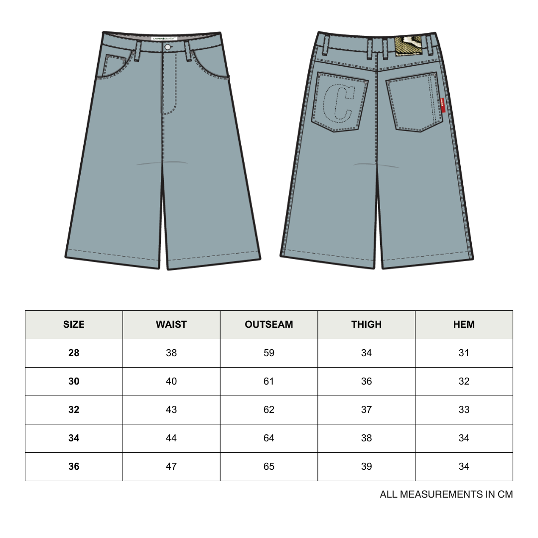 Heatwave Denim Shorts size chart