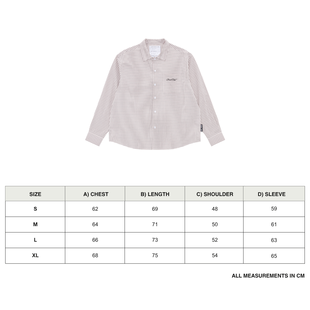 Cannes Checked Shirt size chart