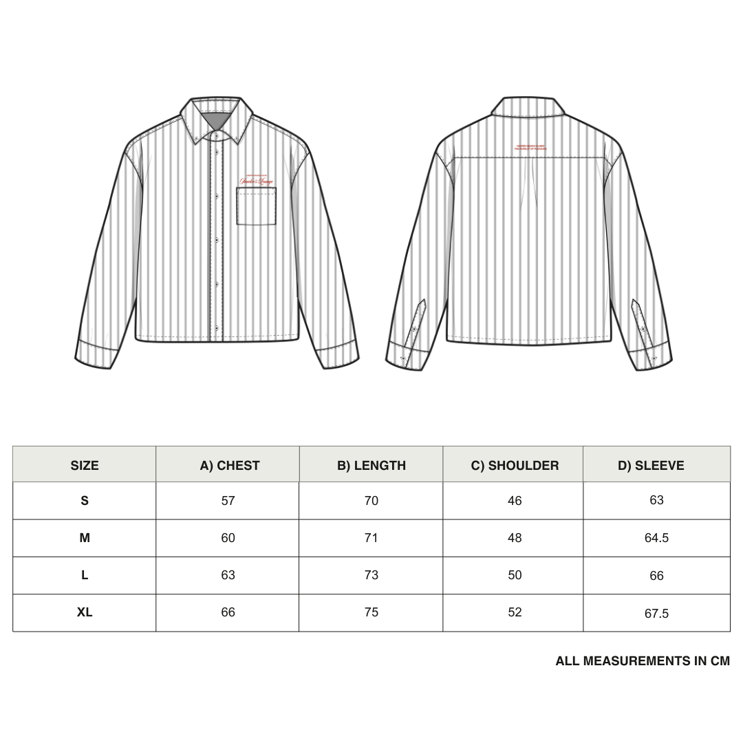 Smoker's Lounge Shirt size chart