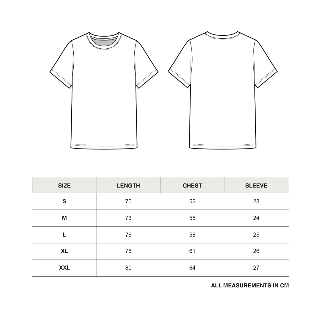 Beach Club Tee size chart