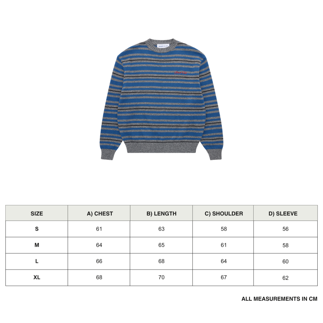 Striped Crew Neck Sweater size chart