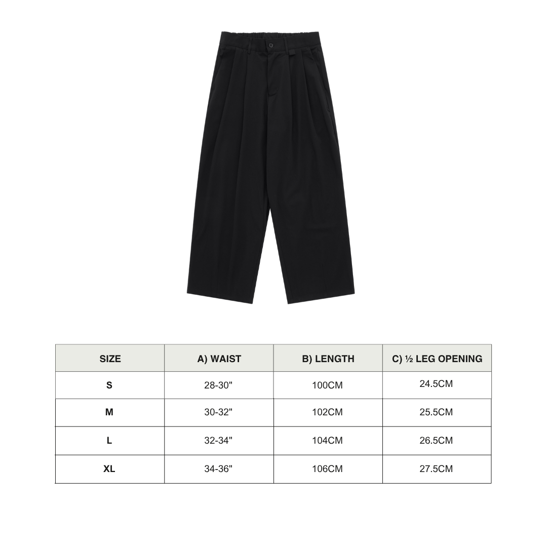 Pleated Pant - Black size chart