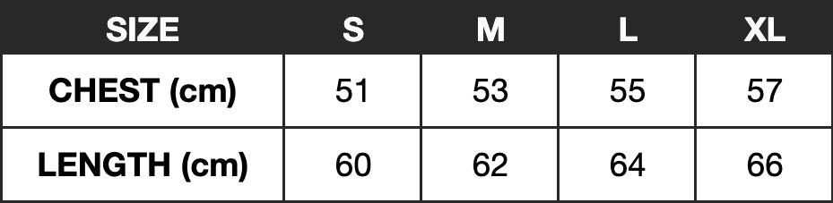 Muscle Beach Vest size chart